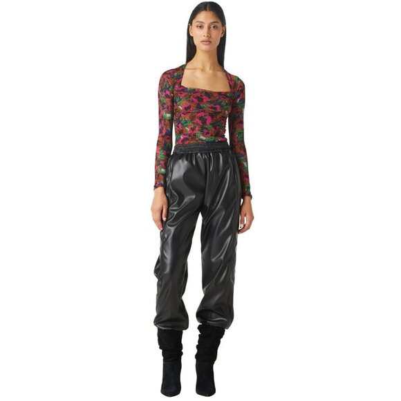 NWT Misa Los Angeles Black Smocked Crop Top & Vegan Leather Joggers Set Size S‎ - Picture 14 of 14